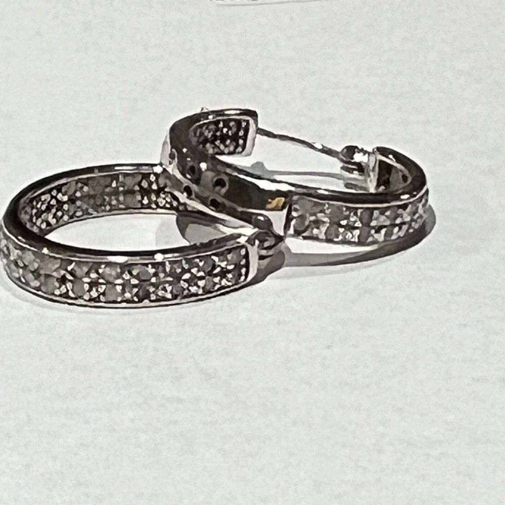 DBJ Natural Diamond Mini 22mm Hoop Earrings 925 Sterling Silver